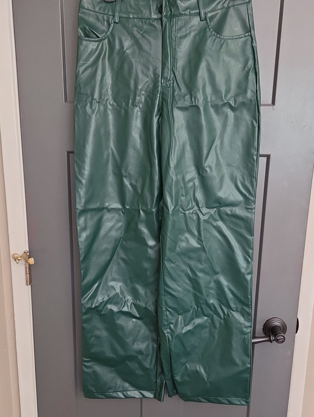 Pleather Dark Green Wide Leg Pants